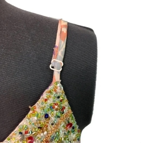 Free People | Multicolored Boho Beaded Floral Spaghetti Strap Mini Dress, Medium - Picture 3 of 7